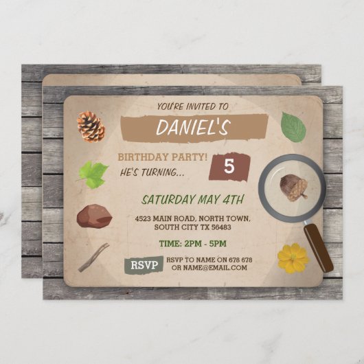 スカベンジャー狩り子供の誕生日パーティーガーデン招待状 招待状 (正面/裏面)