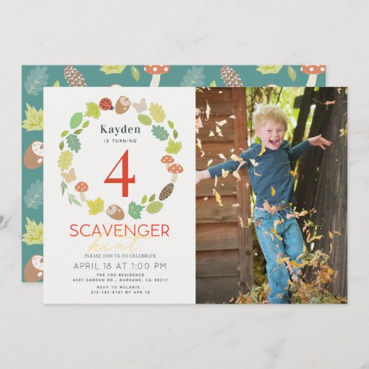 スカベンジャー狩り自然トレイルティール（緑がかった色）フォト誕生日 招待状 (正面/裏面)