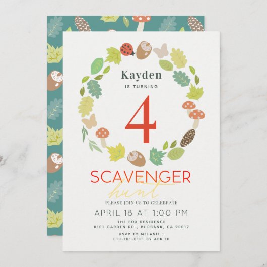 スカベンジャー狩り自然トレイルティール（緑がかった色）誕生日 招待状 (正面/裏面)