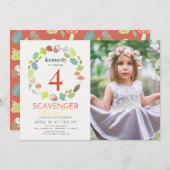 スカベンジャー狩り自然トレイルレッドフォト誕生日 招待状 (正面/裏面)