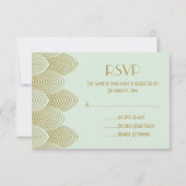 スカラップで仕上がるヴィンテージの20年代のアールデコRSVPのミントを結婚します 出欠カード (正面)