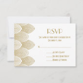 スカラップで仕上がるヴィンテージの20年代のアールデコRSVPの白を結婚します 出欠カード (正面)