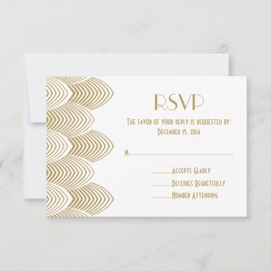 スカラップで仕上がるヴィンテージの20年代のアールデコRSVPの白を結婚します 出欠カード (正面)