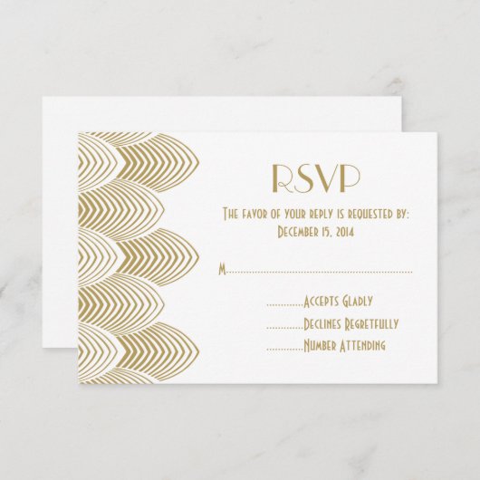 スカラップで仕上がるヴィンテージの20年代のアールデコRSVPの白を結婚します 出欠カード (正面/裏面)