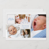 スカラップで仕上げられた写真のコラージュの誕生の発表 案内状 (正面/裏面)