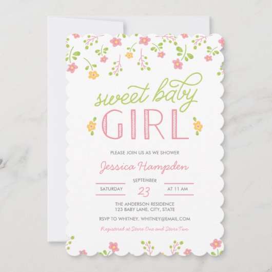 スカラップドスイートベビーガールベビーシャワー招待状 招待状 (正面)