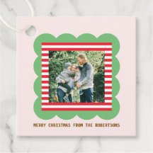 スカラップフレームのクリスマスフォト 赤ストライプ