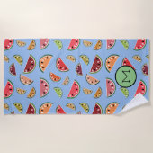 スカラフルモダンイカ模様モノグラム ビーチタオル (正面)