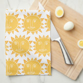 スカラフルモダンンズ黄模様 キッチンタオル (四つ折り)