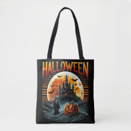 スカリー・ムーンリット・ホーンテッド・キャッスル・グリム・リーパー・ハロウィン トートバッグ