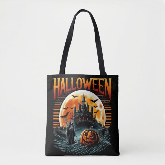 スカリー・ムーンリット・ホーンテッド・キャッスル・グリム・リーパー・ハロウィン トートバッグ (正面)