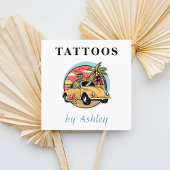 スカルおもしろいイラストレーショントロピカルエキゾチック入れ墨 スクエア名刺