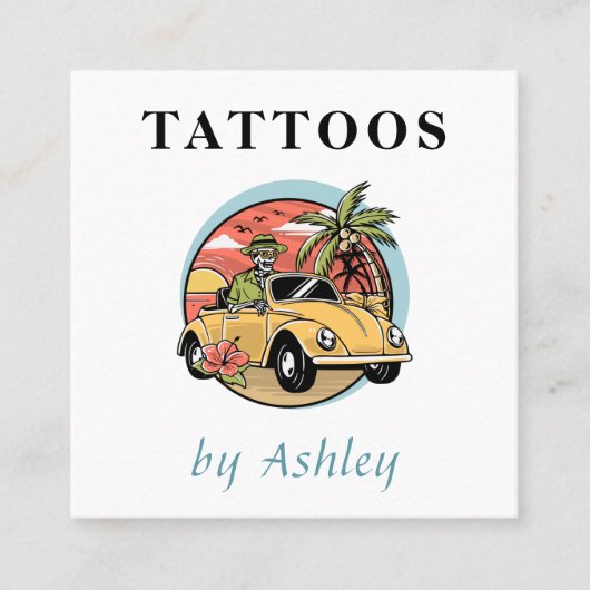 スカルおもしろいイラストレーショントロピカルエキゾチック入れ墨 スクエア名刺 (正面)