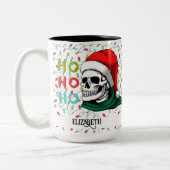 スカルおもしろいインサンタハットホホホホクリスマスクリスマスクリスマスホテル ツートーンマグカップ (左)