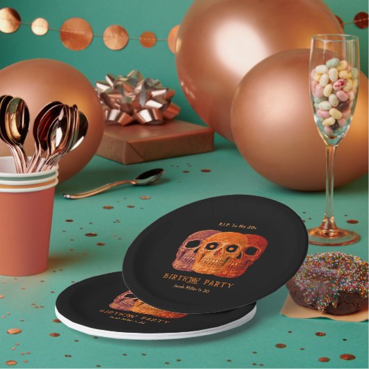 スカルおもしろいオレンジ色ゴシック誕生日RIP To His 20 ペーパープレート (複数)
