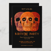 スカルおもしろいオレンジ色ゴシック誕生日RIP To His 20 招待状 (正面/裏面)
