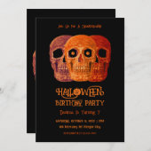 スカルおもしろいゴシックオレンジブラックハロウィーン誕生日 招待状 (正面/裏面)