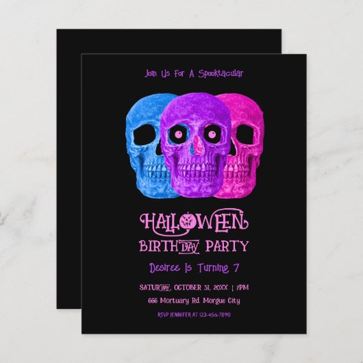 スカルおもしろいゴシック様式ピンクハロウィーン誕生日予算 (正面/裏面)