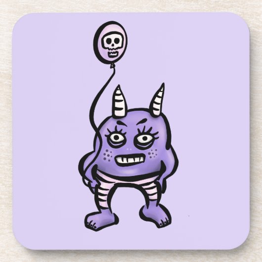 スカルおもしろいバルーン付き悪魔ゴシック風刺漫画 コースター (正面)