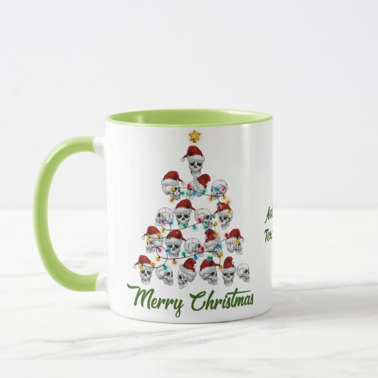 スカルおもしろいビブ不気味スメリークリスマスツリー マグカップ (左)