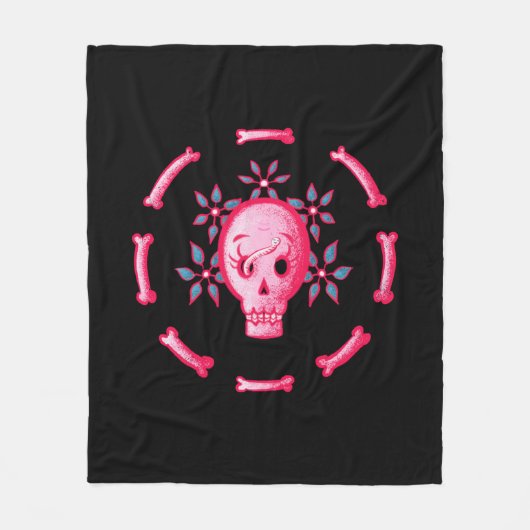 スカルおもしろいピンクハロウィーンウィムシゴース フリースブランケット (正面)