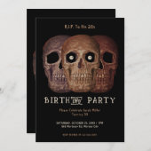 スカルおもしろいブラウンゴシック誕生日RIP 20代 招待状 (正面/裏面)