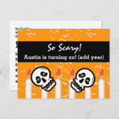 スカルおもしろい誕生日パーティー日付V05を保存 案内ポストカード (正面/裏面)