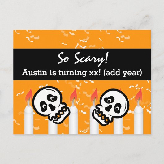 スカルおもしろい誕生日パーティー日付V05を保存 案内ポストカード (正面)