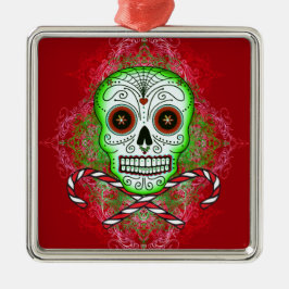 スカルおよびキャンディ・ケーンの正方形の飾り金具 メタルオーナメント