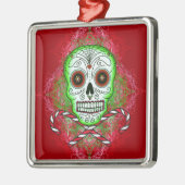 スカルおよびキャンディ・ケーンの正方形の飾り金具 メタルオーナメント (左)
