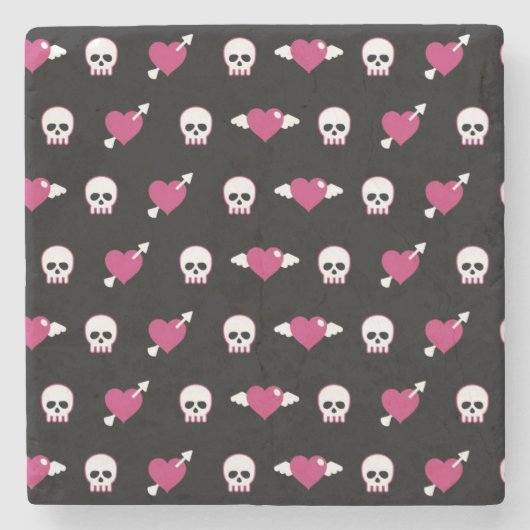 スカルおよびハート ストーンコースター (正面)