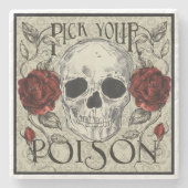 スカルおよびバラはあなたの毒コースターを選びます ストーンコースター (正面)