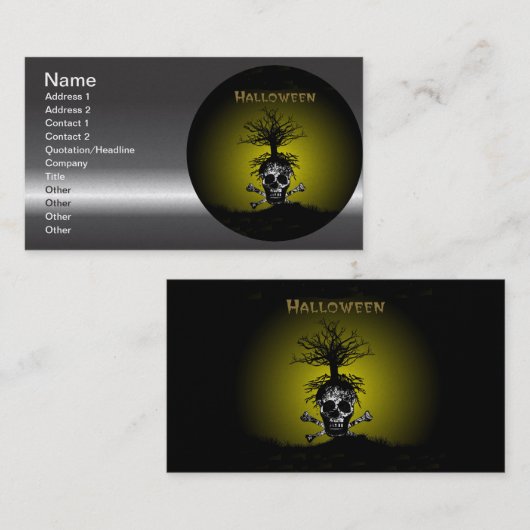 スカルおよび不気味な木とのハロウィンのデザイン 名刺 (正面/裏面)