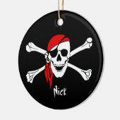スカルおよび十字の骨の海賊 セラミックオーナメント (左)