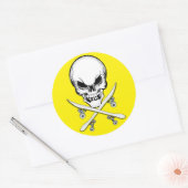 スカルおよび十字板黄色いステッカー ラウンドシール (封筒)