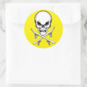 スカルおよび十字板黄色いステッカー ラウンドシール (バッグ)