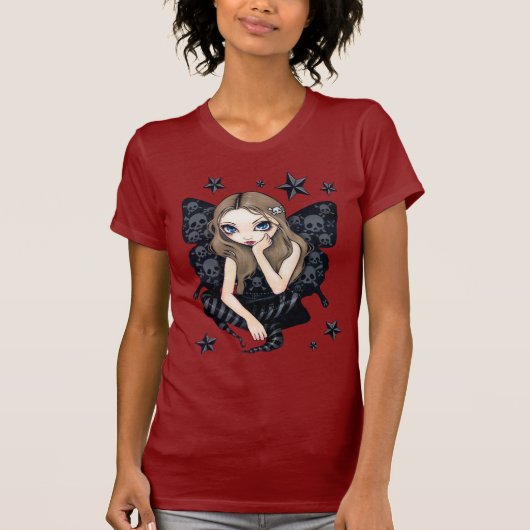 スカルおよび星のゴシック様式妖精のワイシャツ Tシャツ (正面)