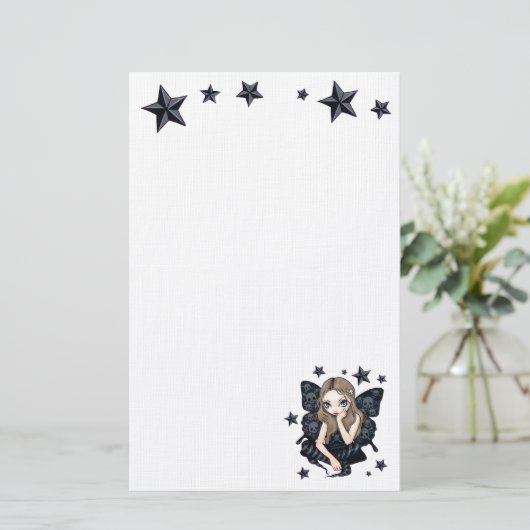 スカルおよび星のゴシック様式妖精の文房具 便箋 (スタンド正面)