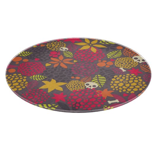 スカルおよび花 カッティングボード (角)