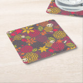 スカルおよび花 スクエアペーパーコースター (アングル)