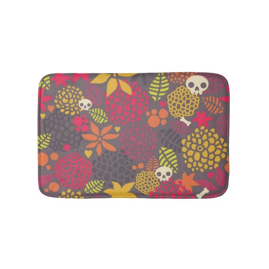 スカルおよび花 バスマット (正面)