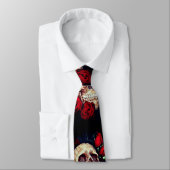 スカルおよび赤いバラメンズタイ ネクタイ (タイ)