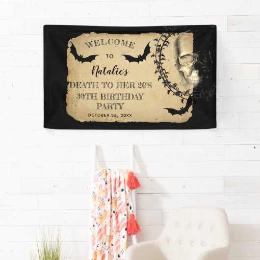 スカルこうもりの死に彼女の20歳の誕生日パーティー 横断幕 (インサイチュ)