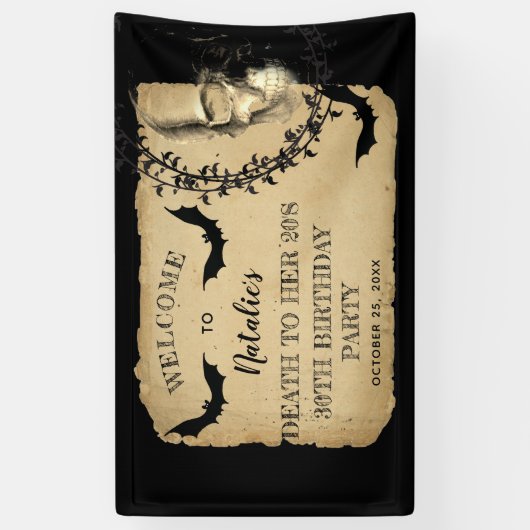 スカルこうもりの死に彼女の20歳の誕生日パーティー 横断幕 (縦)