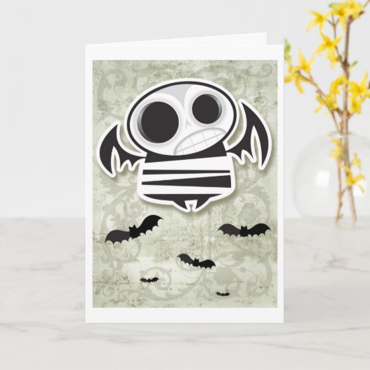 スカルこうもりカード カード (黄色い花)