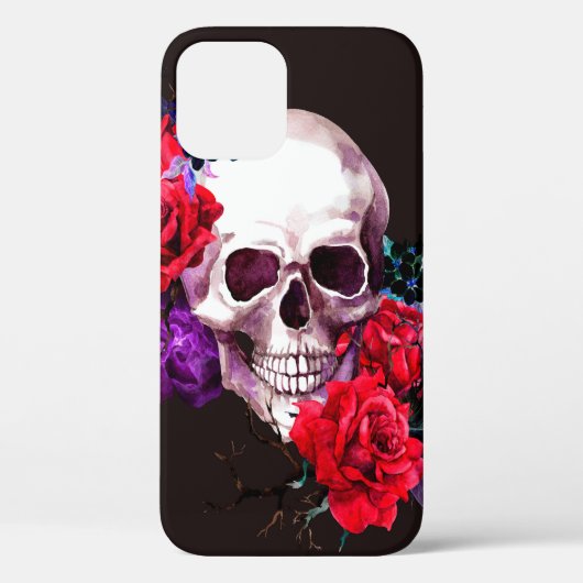 スカルで、黒い花の枝と赤いバラの海 Case-Mate iPhoneケース (裏面)