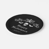 スカルとこうもりゴシックハッピーハローウィンブラック ペーパープレート (アングル)