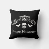 スカルとこうもりシルエットハッピーハローウィンブラック クッション (裏面)