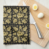 スカルとこうもりレイベンと幽霊タトゥー キッチンタオル (四つ折り)