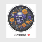 スカルとオレンジの花AIアート シール (シート)